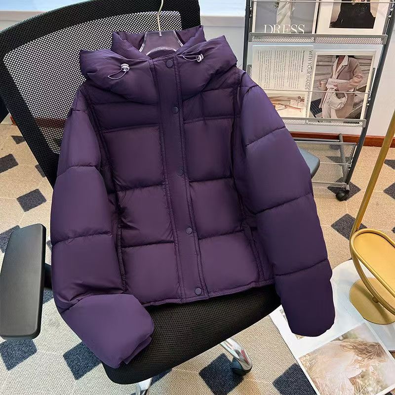 Women's Puffer Jacket Winter Oversized Hooded Short Coat Thickened Warm Polyester Cotton Coat_voghion.com