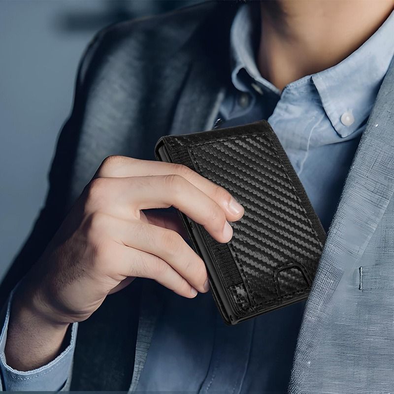 RFID Carbon Fiber Men's Vertical Card Holder Magnetic Flip Dollar Clip Convenient Wallet Magnetic_voghion.com