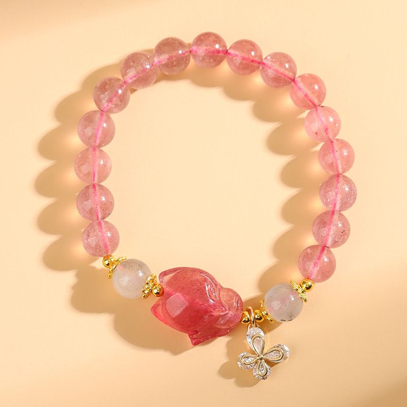 Natuurlijke aardbei kristal vos armband, nieuwe Chinese perzikbloesem minimalistische antieke stijl dames armband_voghion.com
