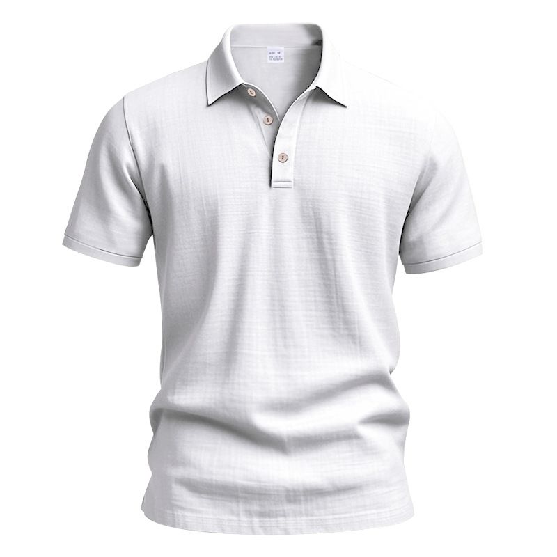 2025 Sommer Herren British Style Casual Button Loose Leinen Turn-Down-Kragen Polo Kurzarmhemd für Männer_voghion.com