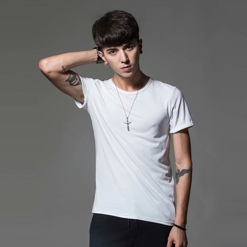 Maglietta a maniche corte a colori, estiva, casual, girocollo, corta, alla moda, con scollo a V, vestibilità aderente, per abbigliamento maschile_voghion.com