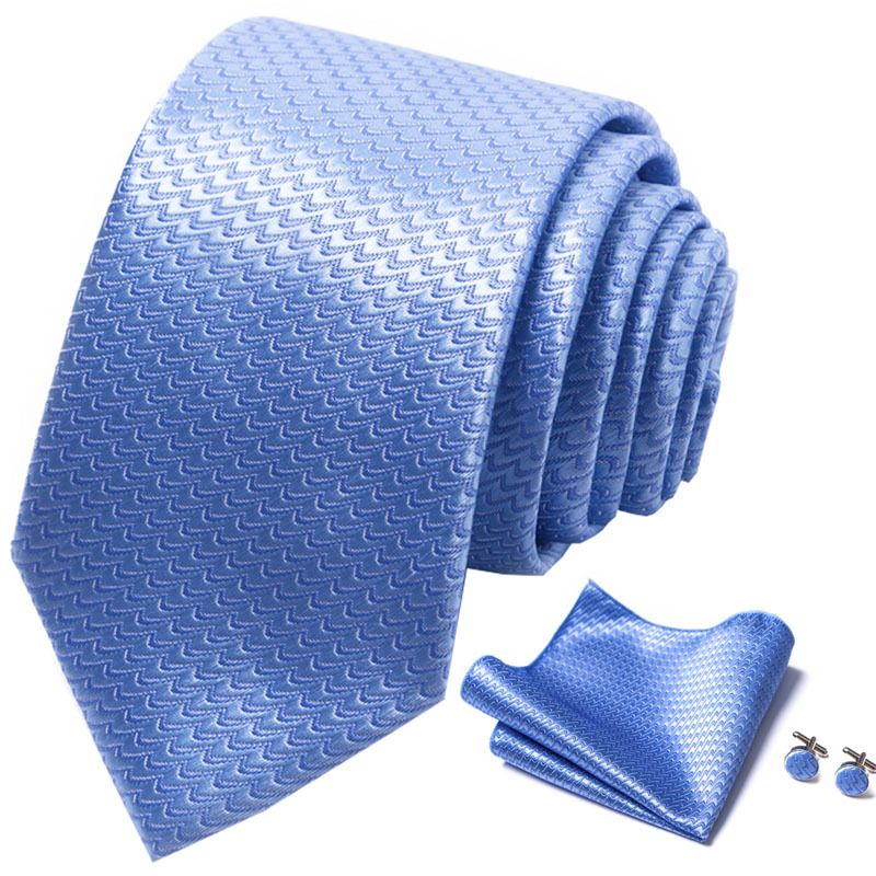 Corbata de seda de poliéster de alta calidad unisex para hombre, corbata formal de color sólido, bolsillo, toalla, gemelos, juego de jacquard_voghion.com