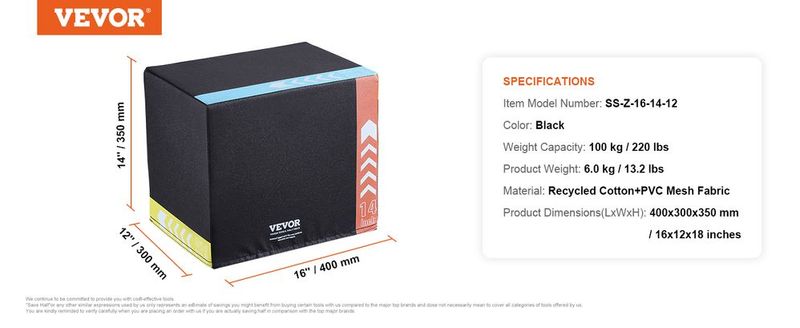 VEVOR 3 In 1 Plyometric Jump Box, 16/14/12 Inch Cotton Plyo Box, Platform & Jumping Agility Box, Anti-Slip Fitness Exercise Step Up Box For Home Gym Training, Conditioning Strength Training, Black_voghion.com