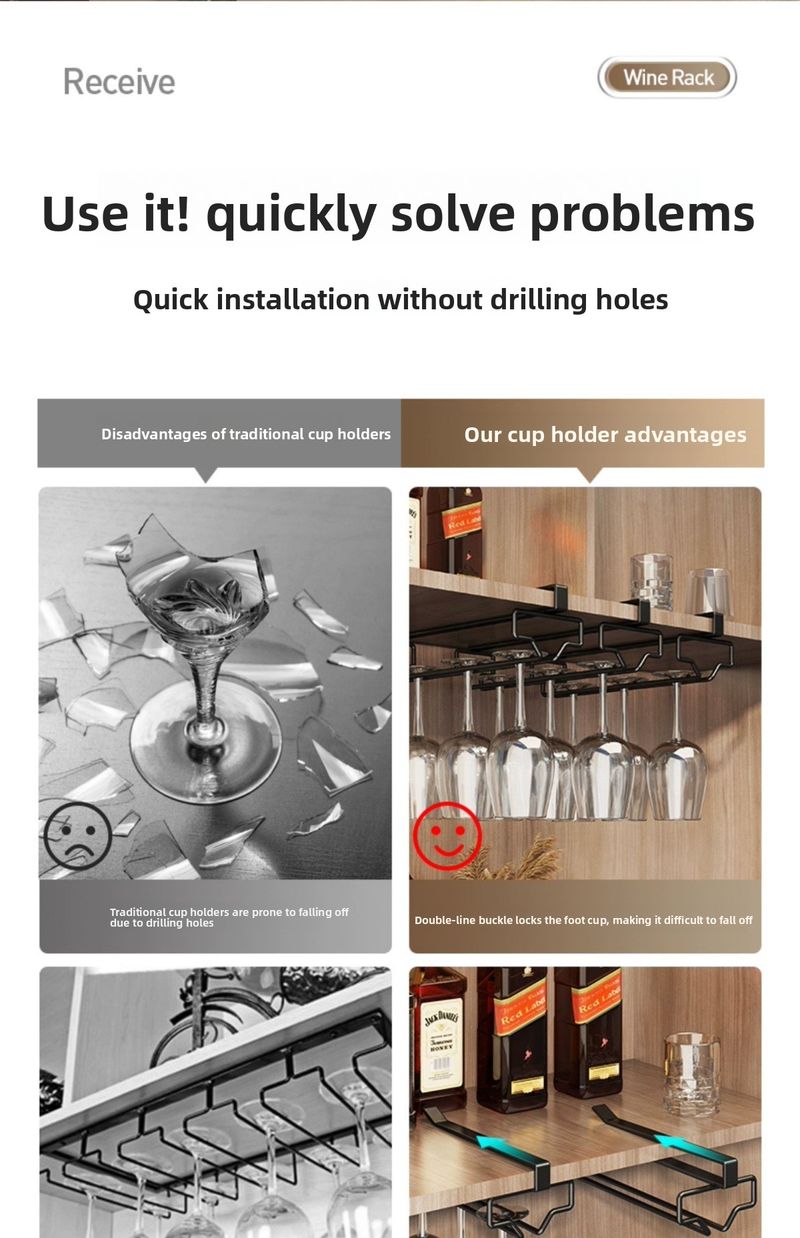 No-Drill Inverted Wine Cabinet High-End Glass Storage Rack Home Hanging Light Luxury Decorative Piece_voghion.com