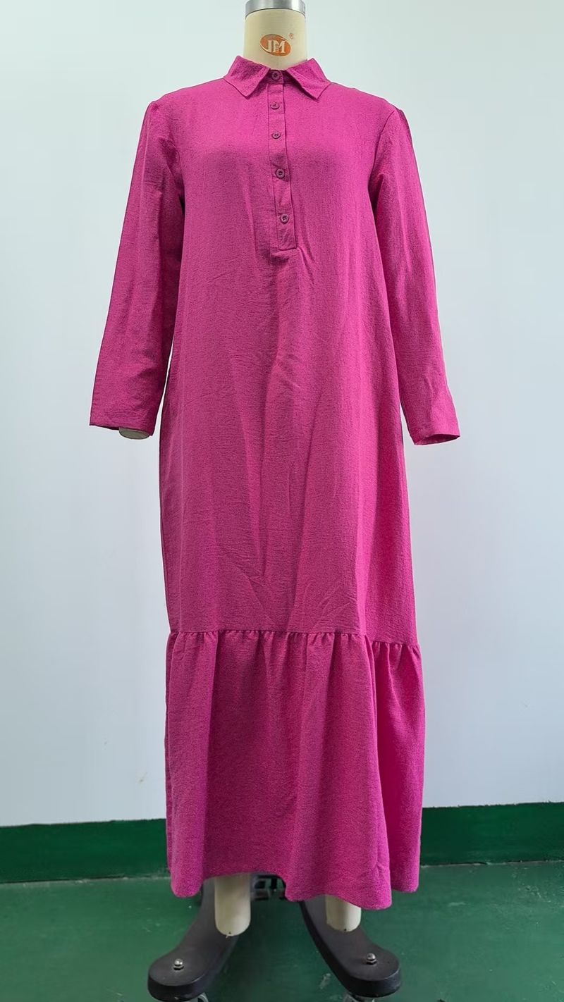 GraceChic, abito lungo con bottoni, nuova camicia ampia, casual e alla moda, colore unito, per il commercio transfrontaliero europeo e americano, 2025_voghion.com