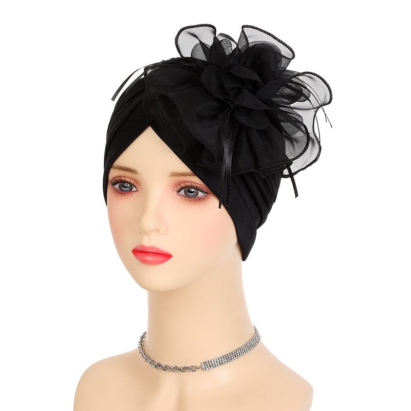 Muslim hat Ladies elegant side large flower streamers stretch breathable watermelon hat chemo hat headscarf hat_voghion.com