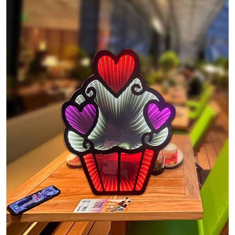 Cute LED Mirror Tunnel Dreamy Sweet Cone Heart Shape Bedroom Study 3D Decorative Light Gift_voghion.com