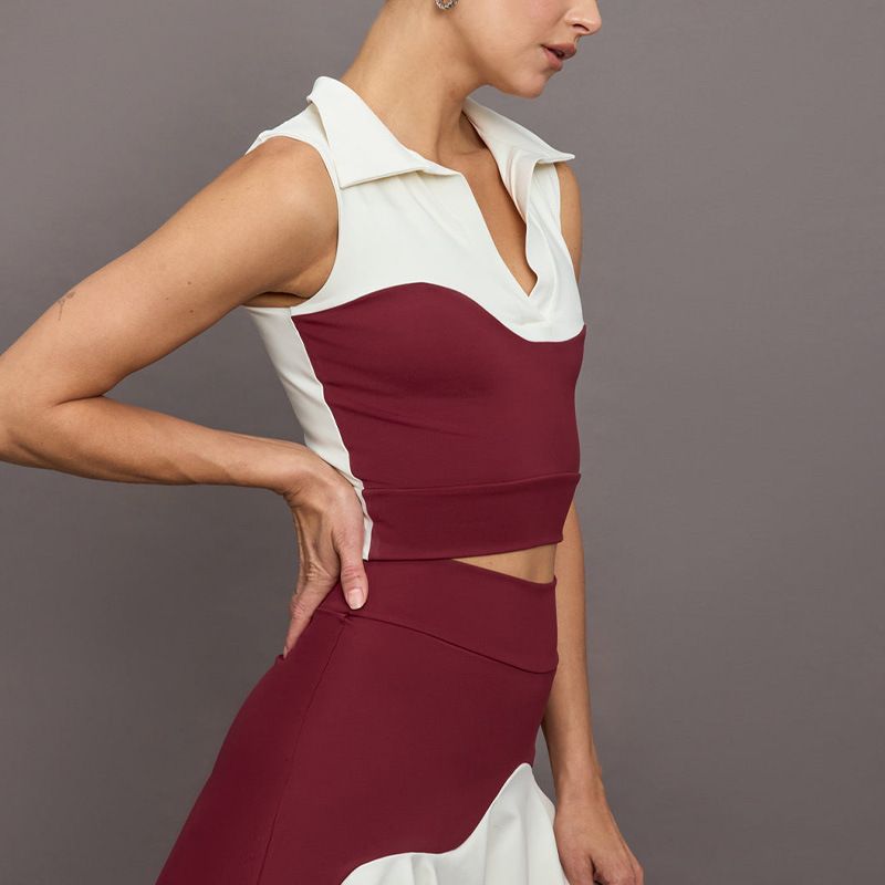 Ženska odjeća Ovratnik Sportski prsluk Šivanje Kontrastna boja Odjeća za jogu Ženska Anti Exposure Dance Fitness Wave tenis suknja_voghion.com