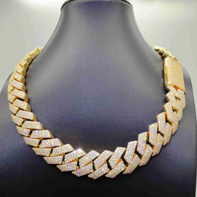 Gra certificirani VVS Moissanite 20 mm čisti sterling Sier ogrlica lanci Iced Out kubanski lanac_voghion.com