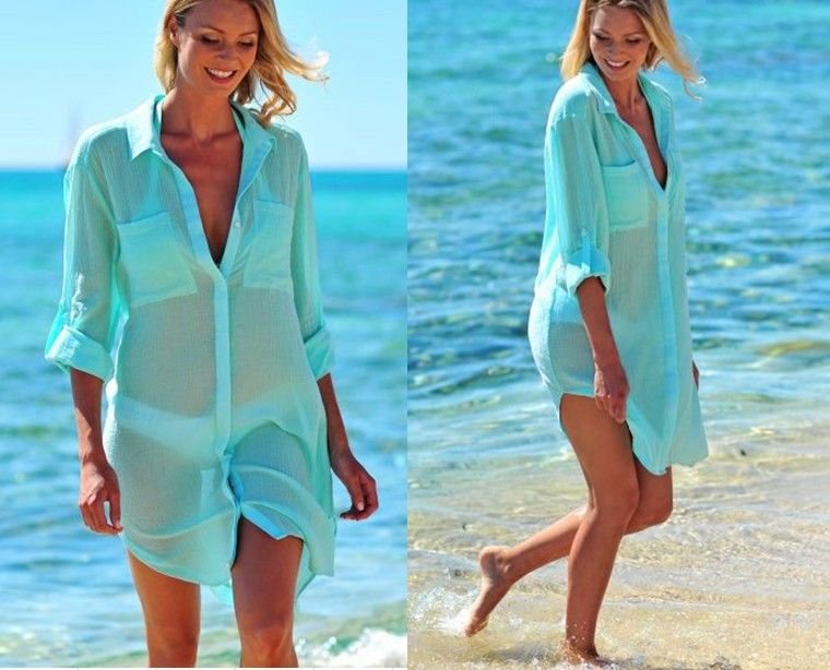 Frauen neue faltig tuch tasche taste strand vertuschung bikini hemd badeanzug strickjacke weibliche_voghion.com