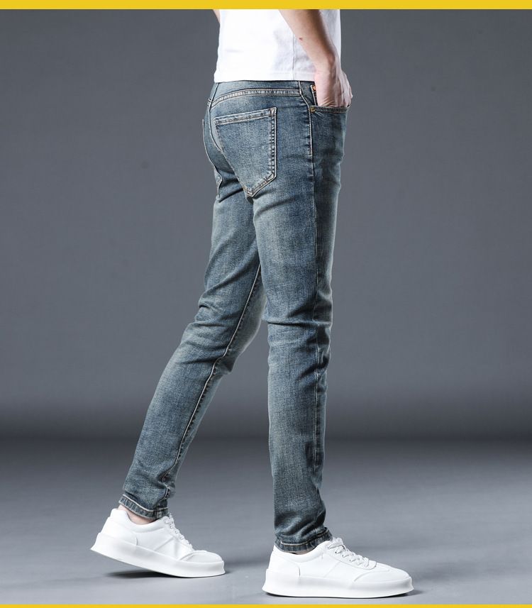 Men's clothing Four Seasons Jeans Men's Spring and Summer New Light Blue Scratched Personalized Small Leg Pants Slim Men's Pants_voghion.com