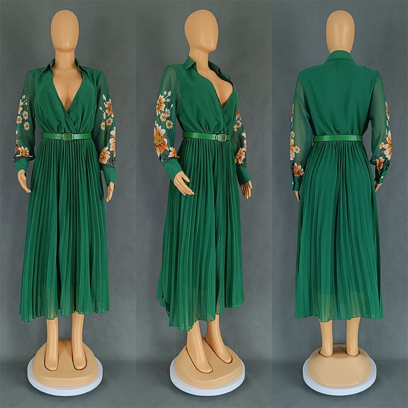 Women's Clothing Solid Color Printed Chiffon Dress_voghion.com