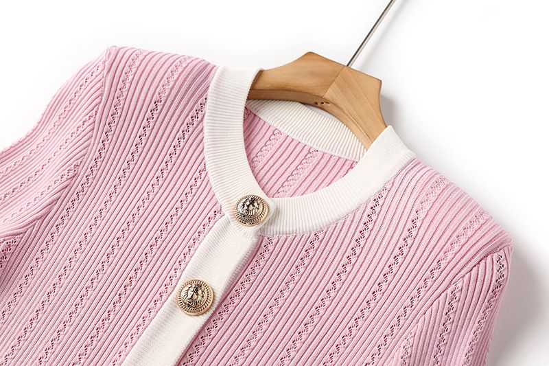 Pink & White Contrast Sleeve Blouse With Stud Buttons & Bodycon Skirt Set - Elegant Office To Cocktail Hour Outfit_voghion.com