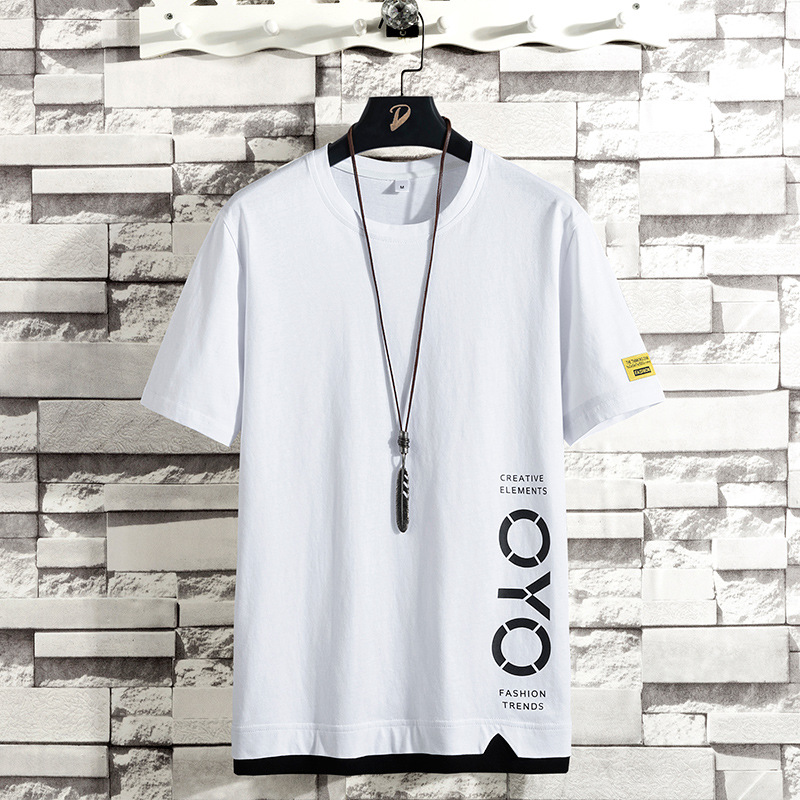 Short sleeved T-shirt, men's summer Hong Kong style trend, pure cotton clothing, spring loose fashion label, half sleeved fashion_voghion.com