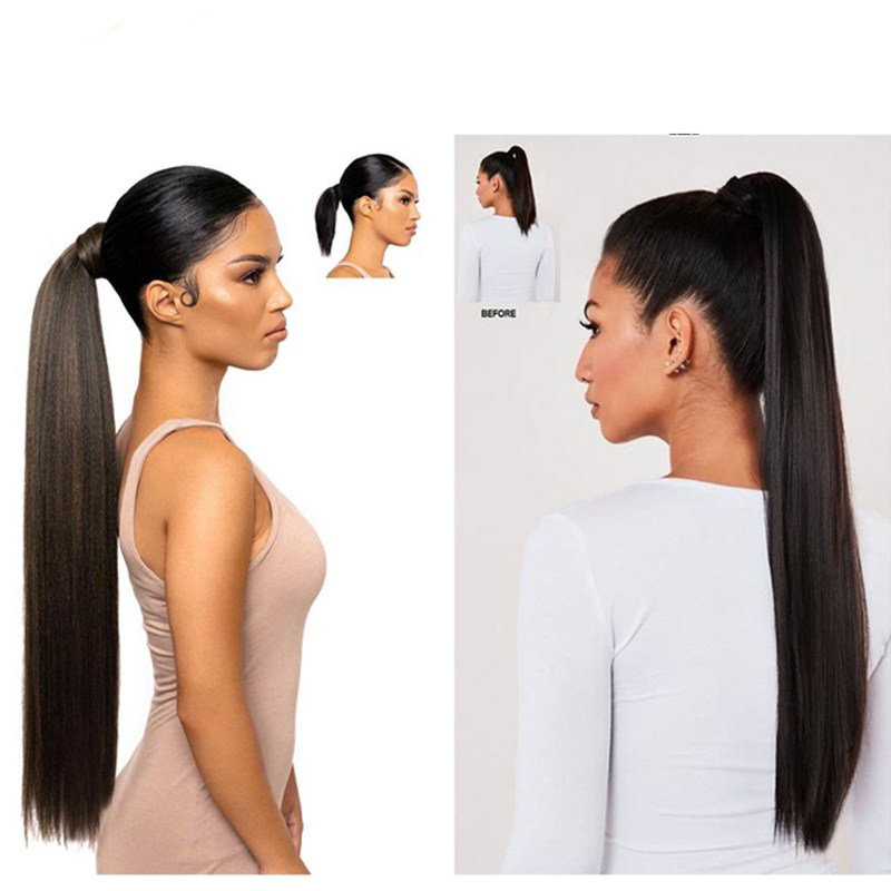Capelli sintetici per donne con capelli lunghi e lisci e coda di cavallo invisibile naturale_voghion.com