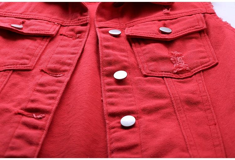 Ropa de mujer Chaleco vaquero multicolor Chaqueta corta ajustada sin mangas para mujer Cárdigan superior roto_voghion.com