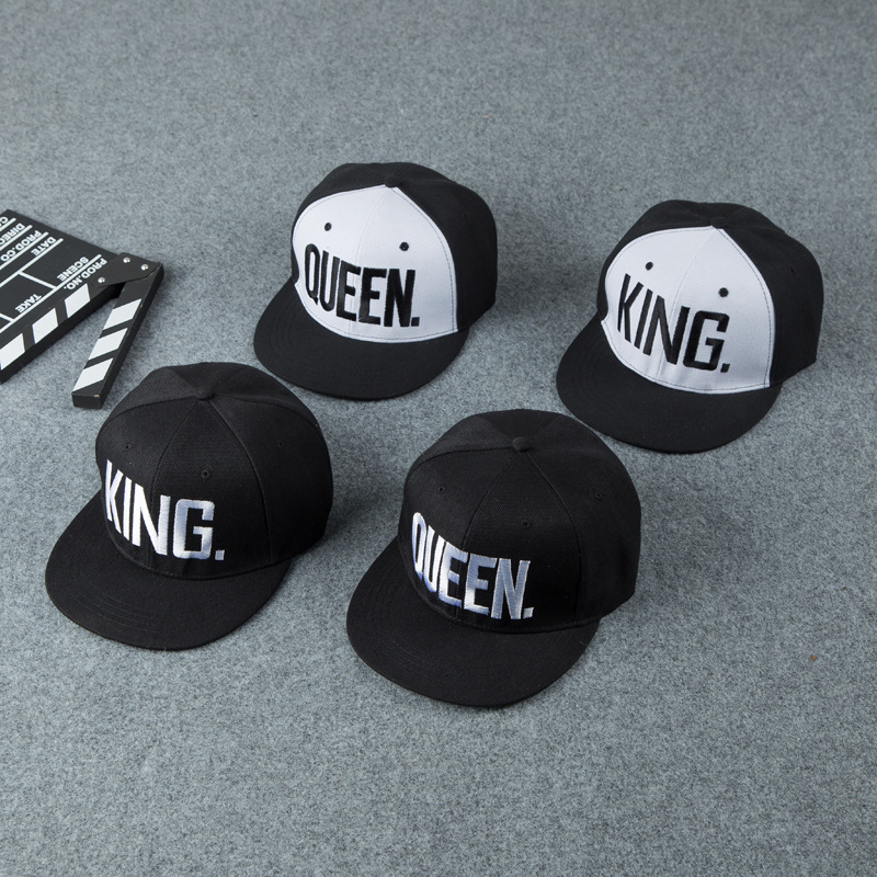 King and Queen 3D Embroidered Baseball Hats Couples Snapback Caps Hip Hop Style Flat Bill Hats Adjustable Size_voghion.com