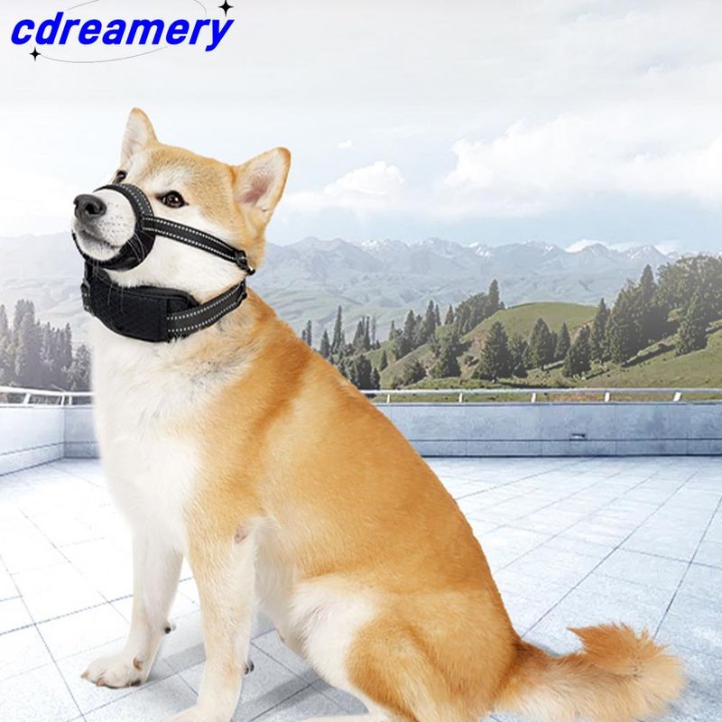 Reflective Dog Mouth Cover, Adjustable Reflective Pet Mouth Cover, Portable Dog Mouth Cover, Black Dog Mouth Cover To Prevent Biting_voghion.com