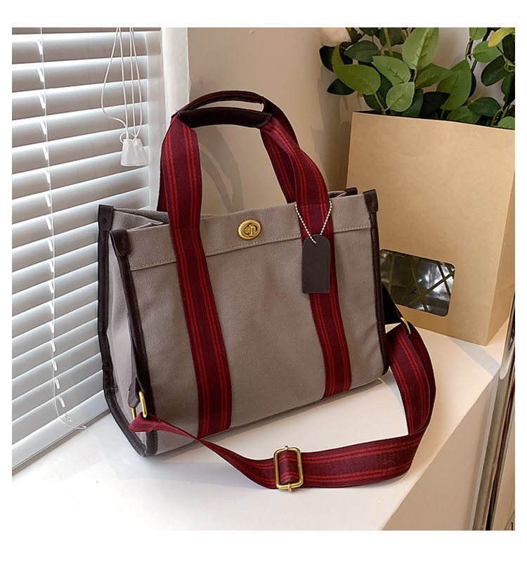 Women's Tote Bags Canvas Color-blocking Hand-held Tote Bag, Retro And Trendy, Large And Small Single-shoulder Crossbody Bag_voghion.com