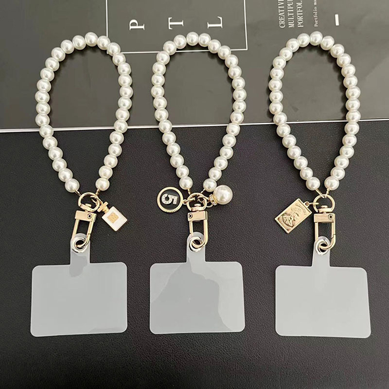 Short Pearl Lanyard Fashion Rhinestone Pendant Mobile Phone Lanyard Hand-woven Wrist Strap Back Case Anti-lost Lanyard_voghion.com