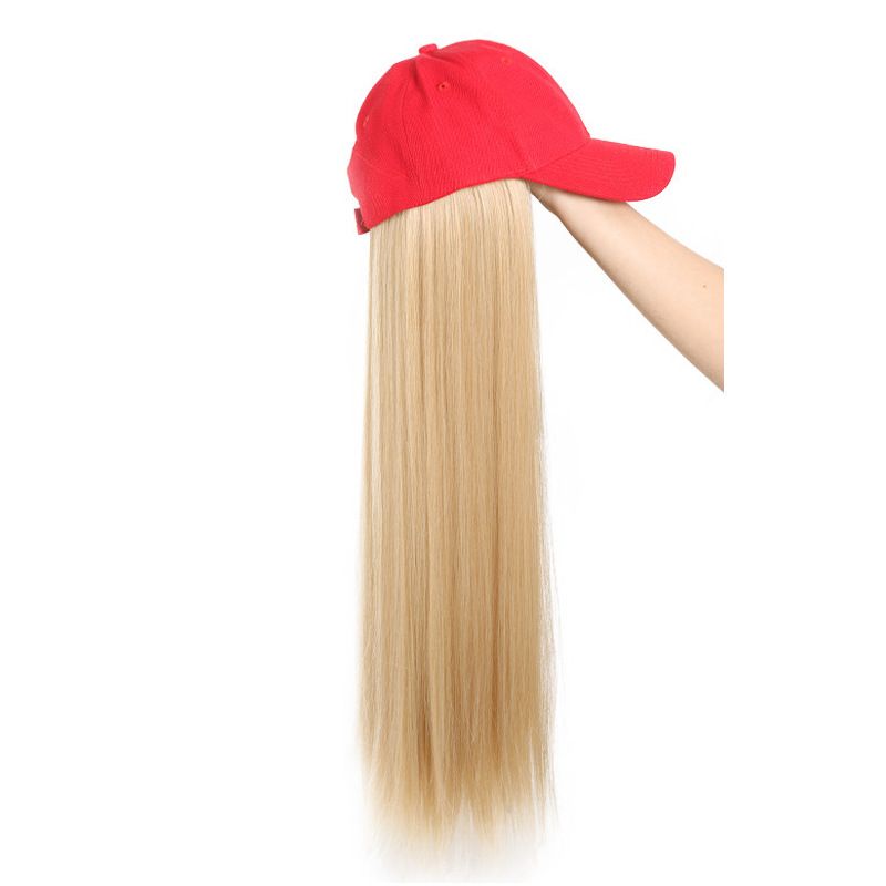 Cappellino da baseball alla moda da donna con parrucca lunga e liscia attaccata - Elegante cappello con parrucca che copre tutta la testa in più colori_voghion.com