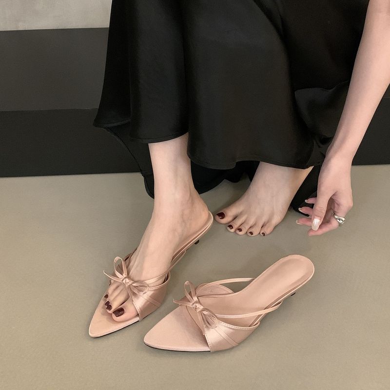 High Heel im französischen Stil mit kleiner Katzenschleife für Damen, 2025 neue Sommermode mit spitzen, offenen Zehensandalen_voghion.com