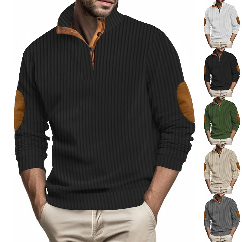Polo décontracté à rayures verticales et col montant pour homme, nouveau style printemps-automne 2024_voghion.com