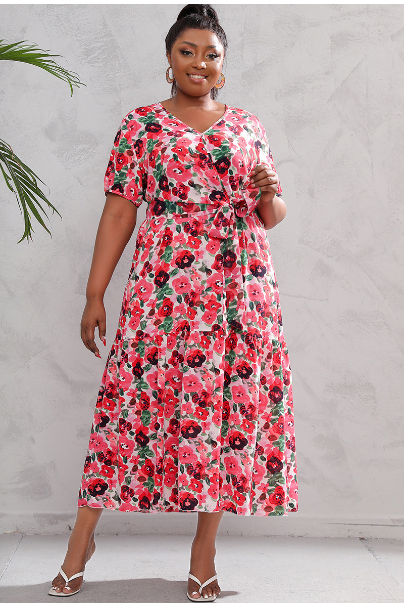 Australia Large Size Women's Loose V Neck Dress High Waist Long Skirt Seaside Holiday Style Beach Skirt_voghion.com