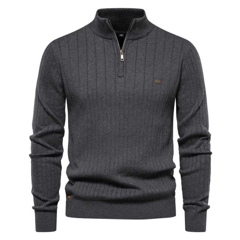 Maglione casual da uomo in cotone con collo alto e mezza cerniera, maglione lavorato a maglia da uomo di alta qualità_voghion.com