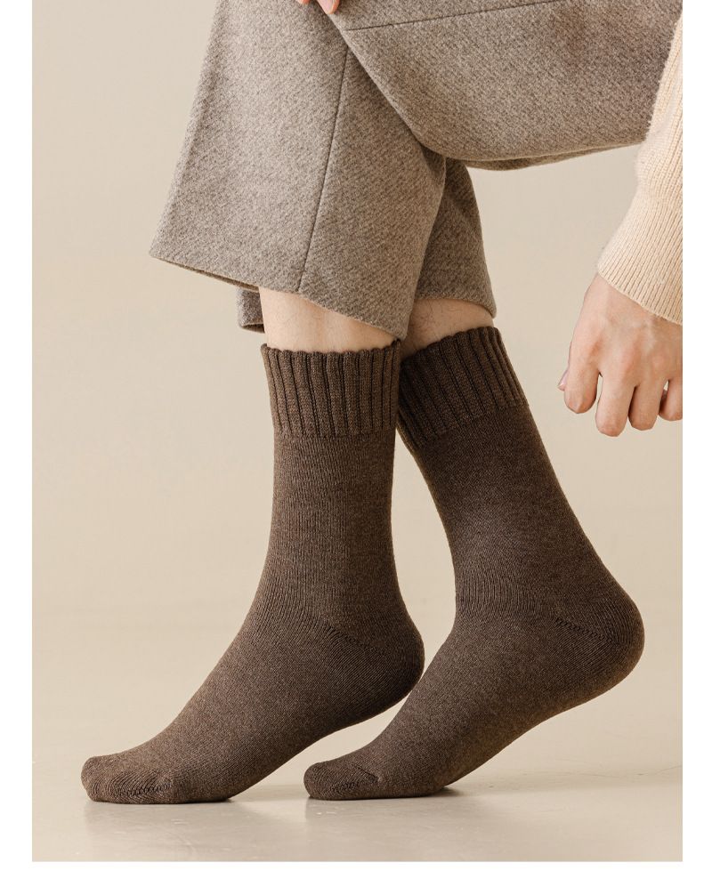Men's Autumn And Winter Fleece Thickened Socks Warm Fleece Socks Winter Solid Color Long Tube Plush Socks Medium Tube Socks_voghion.com