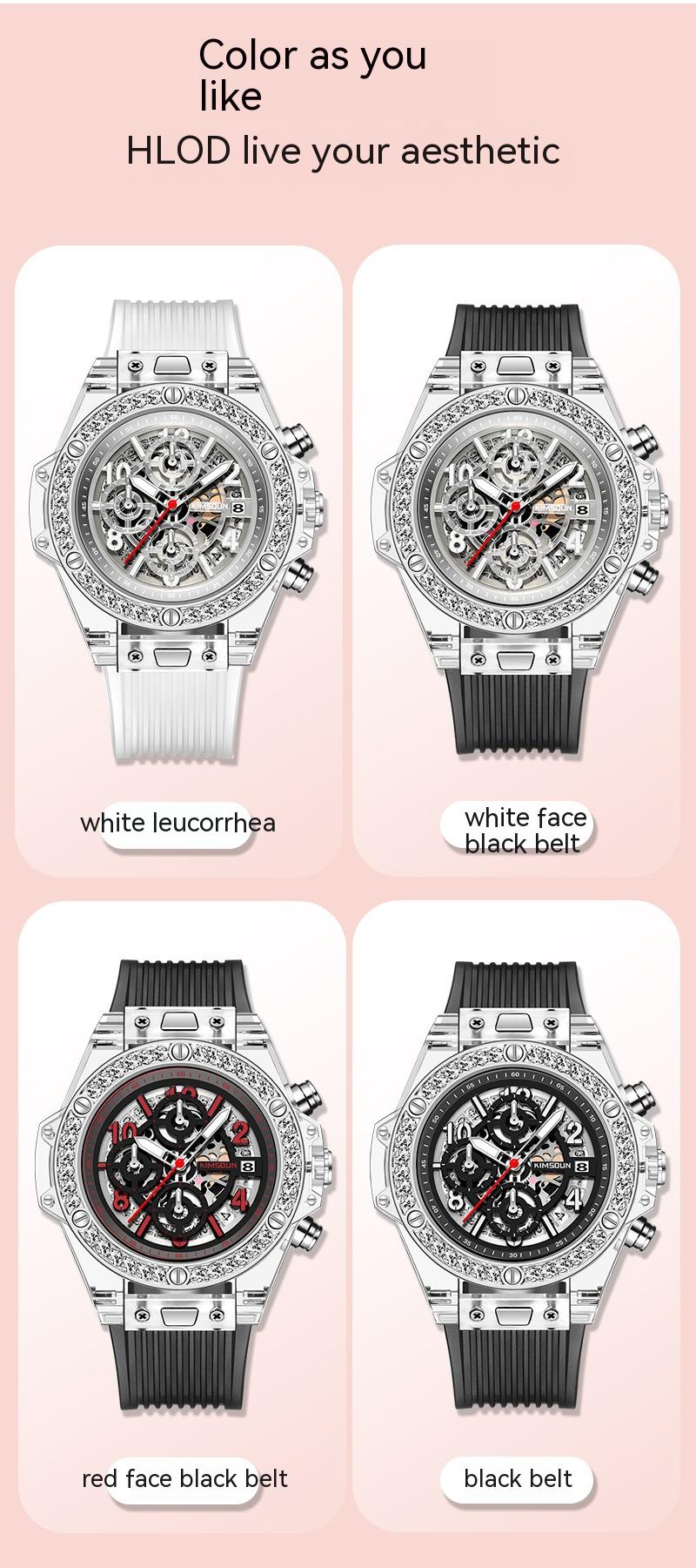Reloj de cuarzo transparente con incrustaciones de diamantes de la marca Kingston, reloj de red rojo resistente al agua para hombres y mujeres, reloj para amantes de las mareas_voghion.com