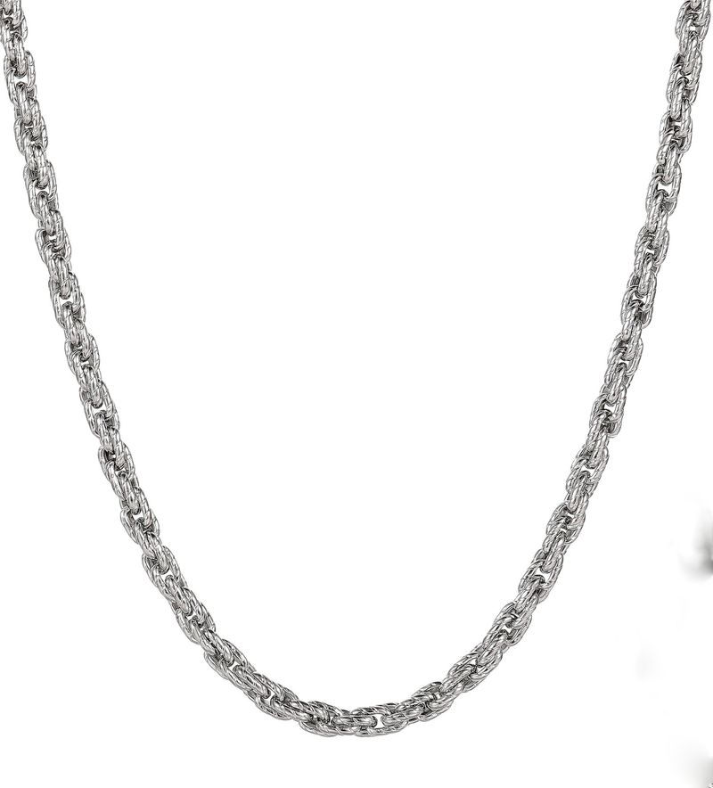 Trendy Hip Hop Halskette fir Jongen, Einfach a Basis Plain Kette, Titan Stahl Indentatioun, Duebel Woven Kette, Twisted Rope Halskette_voghion.com