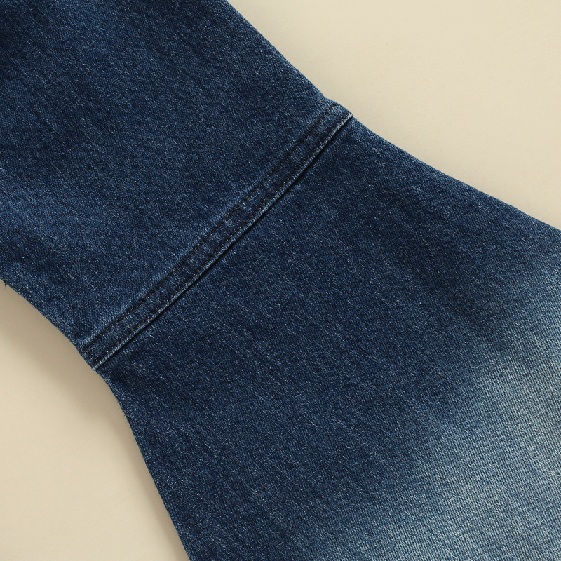 Vêtements pour bébés filles, haut à manches courtes, teinture par nouage, denim évasé, costume trois pièces bleu, pantalon pour filles_voghion.com