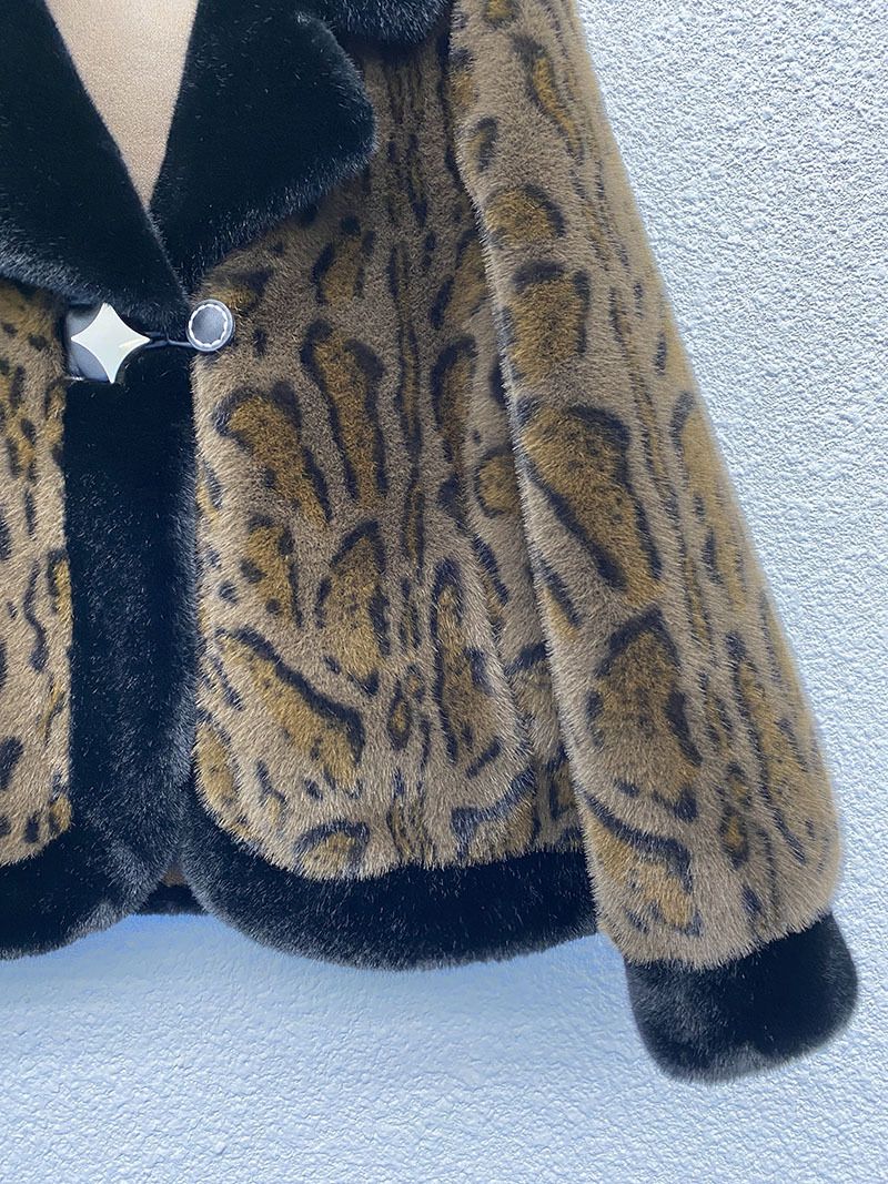 Faux Fur Coat Women's Fashion Winter Leopard Print Jacket With Stand Collar, Elegant & Warm Outerwear For Casual & Dressy Occasions_voghion.com