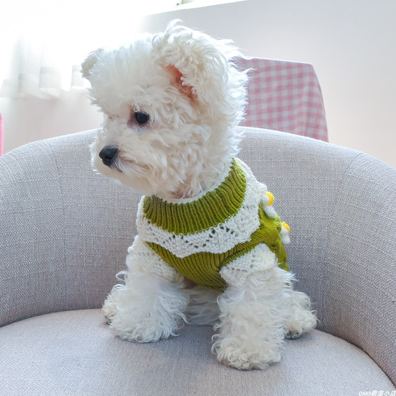 1PC Pet Apparel Dog Autumn And Winter Thicken Warm Green Pink 3D Flower Knitting Pullover Sweater For Small Medium Dogs_voghion.com