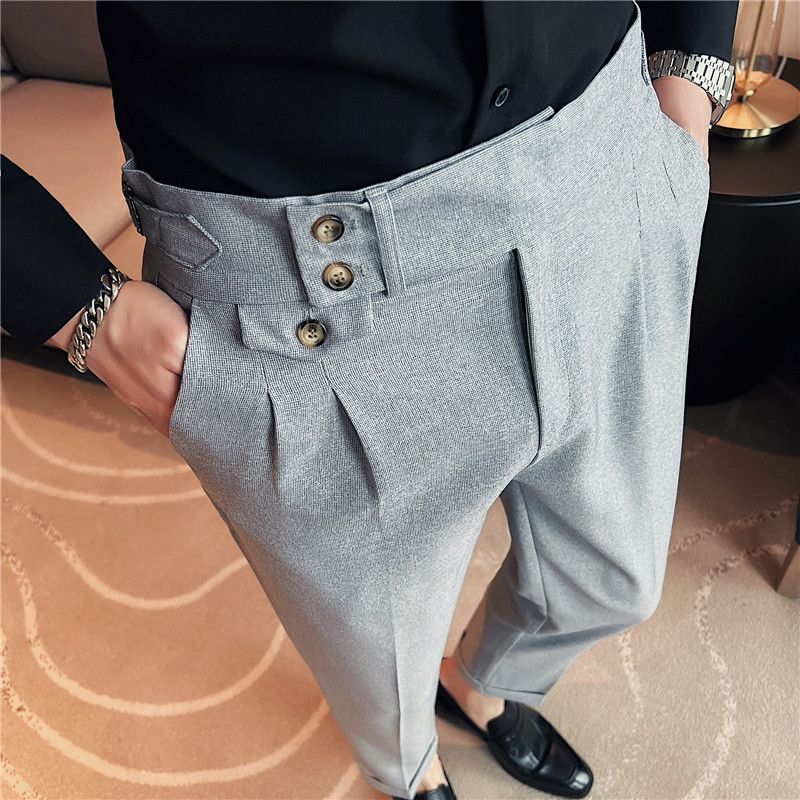 Men's casual pants Korean version of fashion Neapolitan pants personalized high-waisted straight trousers quality trendy men's pants_voghion.com