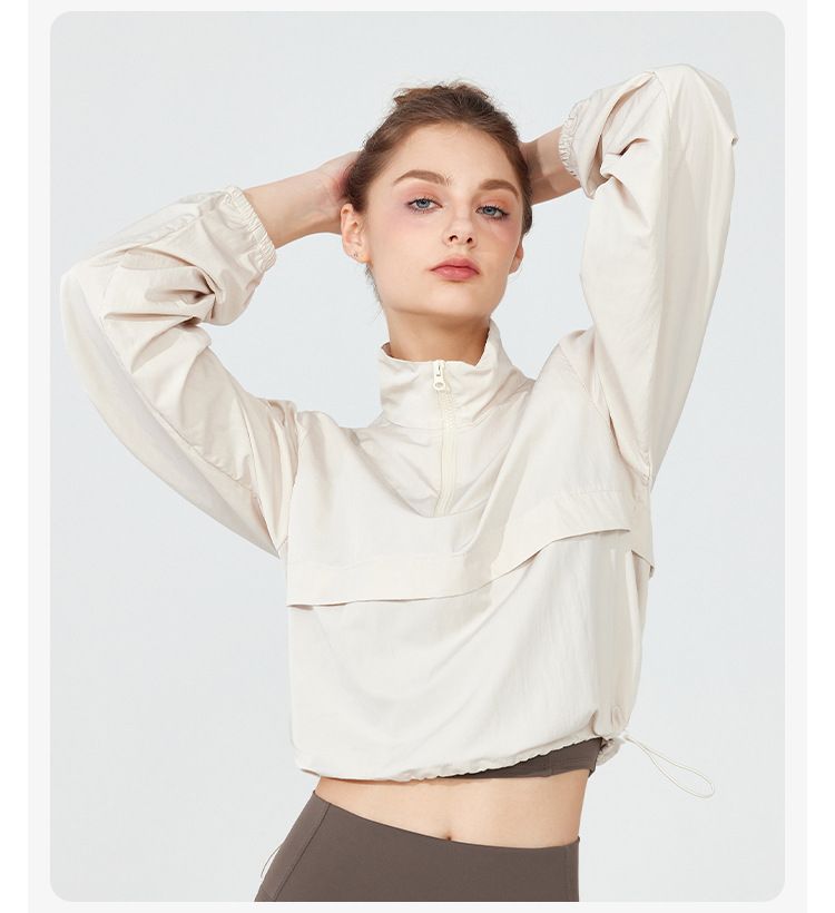 Veste coupe-vent légère K ; haut de yoga décontracté et anti-soleil ; manteau de sport ample à manches longues pour femme_voghion.com