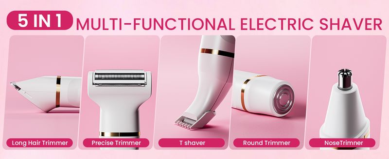 Golarka elektryczna dla kobiet, trymer do bikini 5 w 1 ze stacją ładującą USB, luksusowa depilacja twarzy, golenie ciała na mokro/sucho_voghion.com