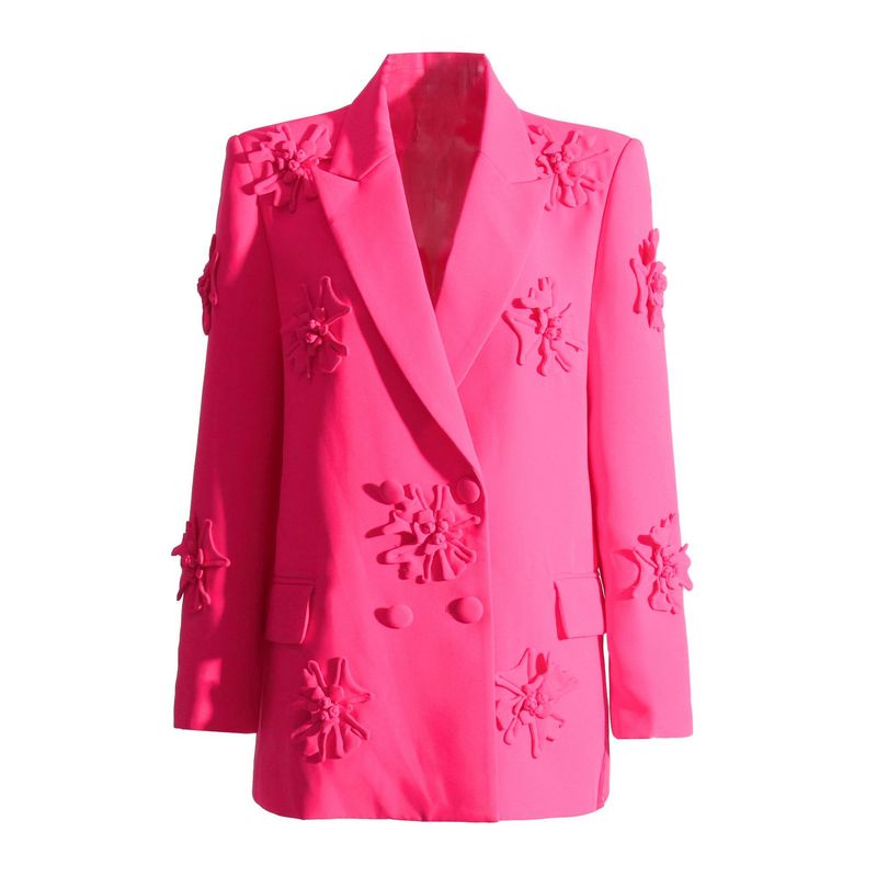 Women's Clothing Suit collar jacket micro-cropped pants three-dimensional floral embellishment suit_voghion.com