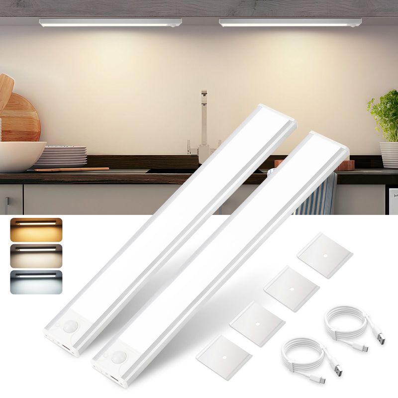 Glitzerlife Unterbauleuchte Küche Led Dimmbar - 30CM 2 Stück Schrankbeleuchtung Mit Bewegungsmelder 3 Farbtemperatur Schranklicht USB Wiederaufladbar Küchenlicht_voghion.com