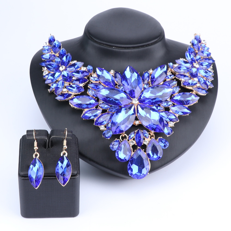 Kristall-Choker-Statement-Halskette, Ohrring-Schmuckset, Strass-Hochzeitsgeschenk, Frauen, Bräute, Abschlussball, Party_voghion.com