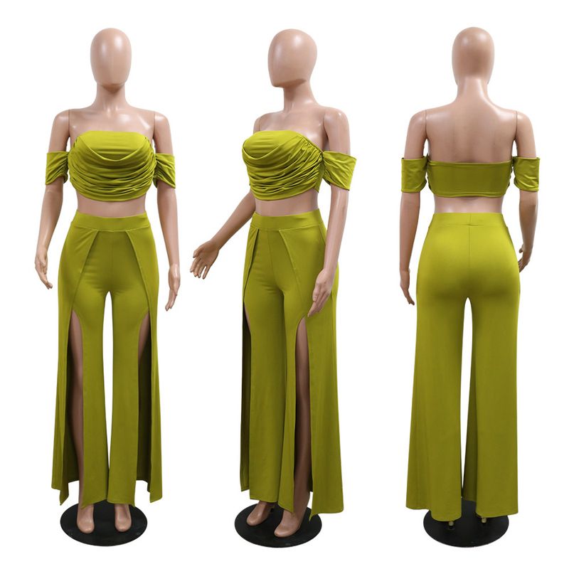 Γυναικεία ρούχα casual κοστούμι Tube Top Split Φαρδύ παντελόνι_voghion.com