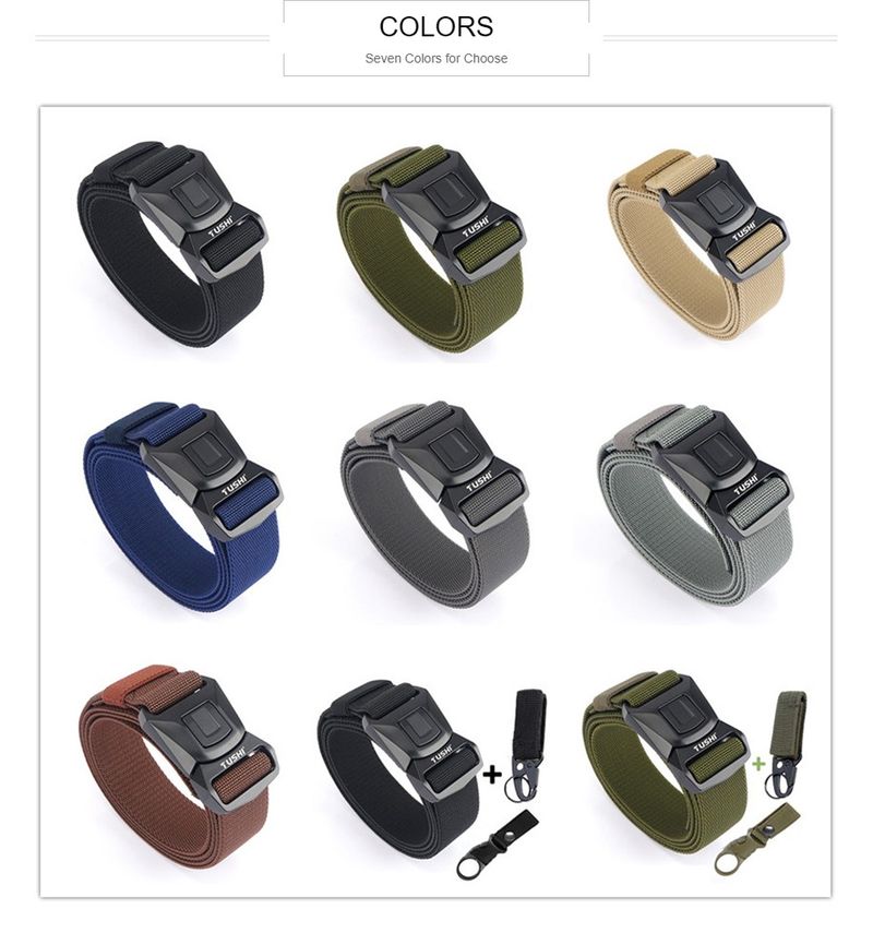 Cinturón táctico con hebilla de liberación rápida de metal caliente, cinturón de supervivencia elástico transpirable para hombres, cinturón militar de estiramiento largo_voghion.com