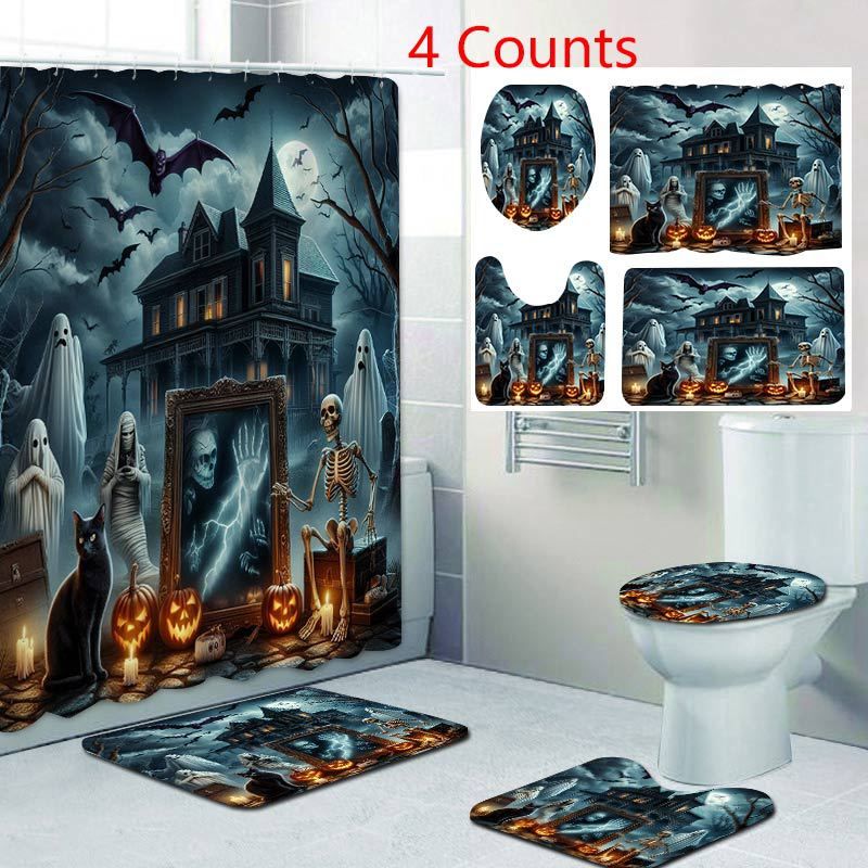 Grensoverschrijdend exclusief voor Halloween, waterdicht, geen boren nodig, polyester douchegordijn voor badkamer en toilet_voghion.com