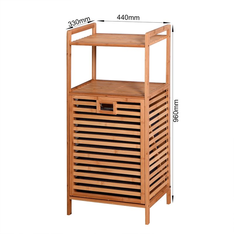 Bathroom Laundry Basket Bamboo Storage Basket with 2-tier Shelf 17.32 x 13 x 37.8 inch_voghion.com