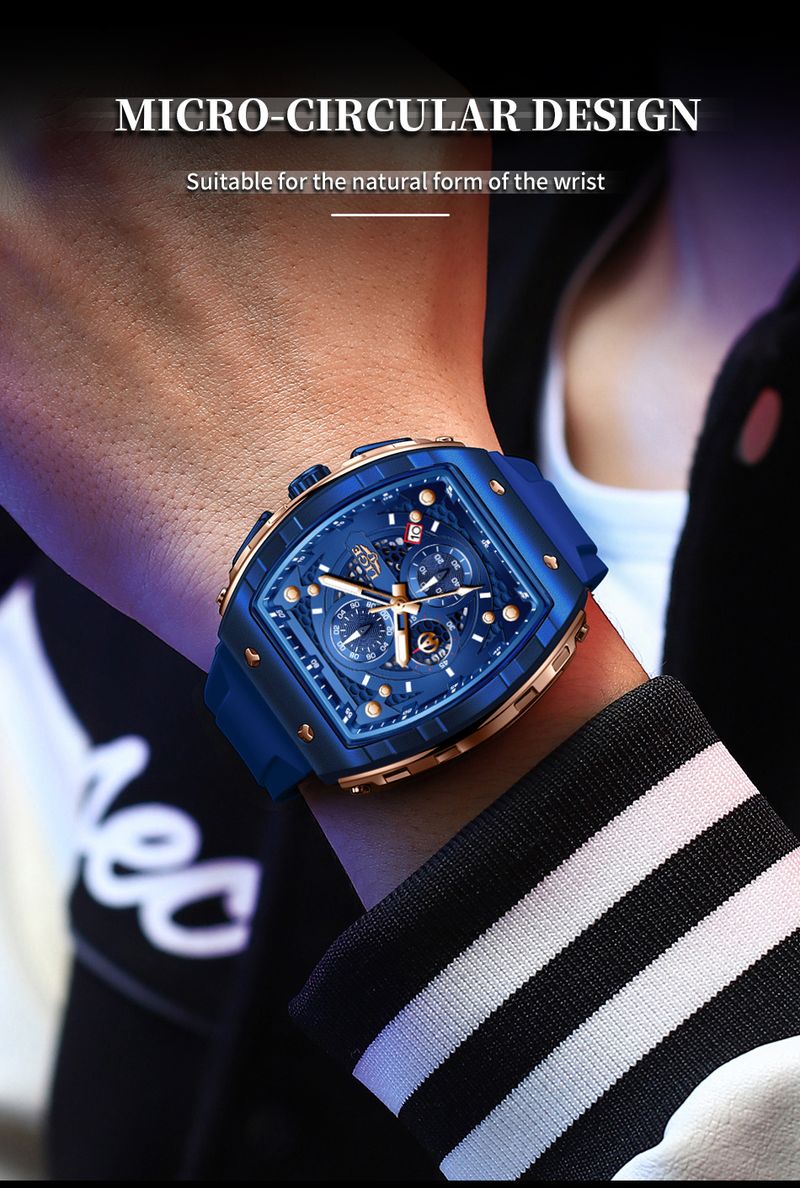 Men's Sporty Quartz Watch With Triple Subdials, Date Display, And Luminous Hands, Durable Silicone Strap, 30M Water Resistant For Outdoor Activities_voghion.com