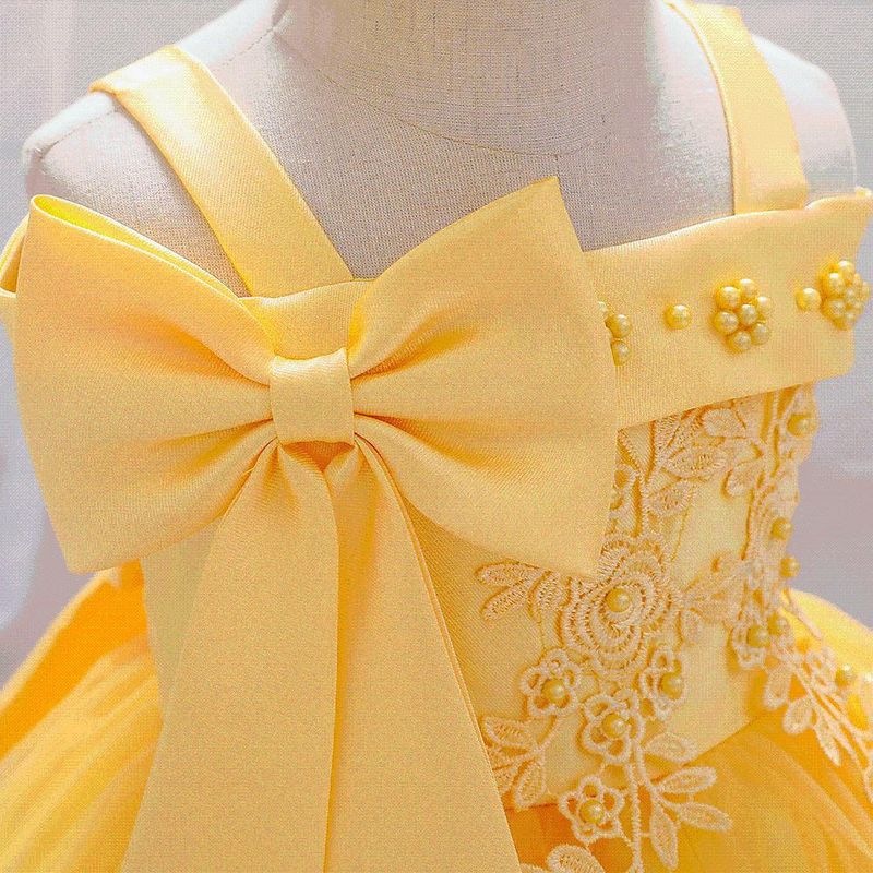 Abito da sposa per bambina 2025 (70-100 cm) | Tutù da principessa con ricami di perle e spalle scoperte per eventi estivi_voghion.com