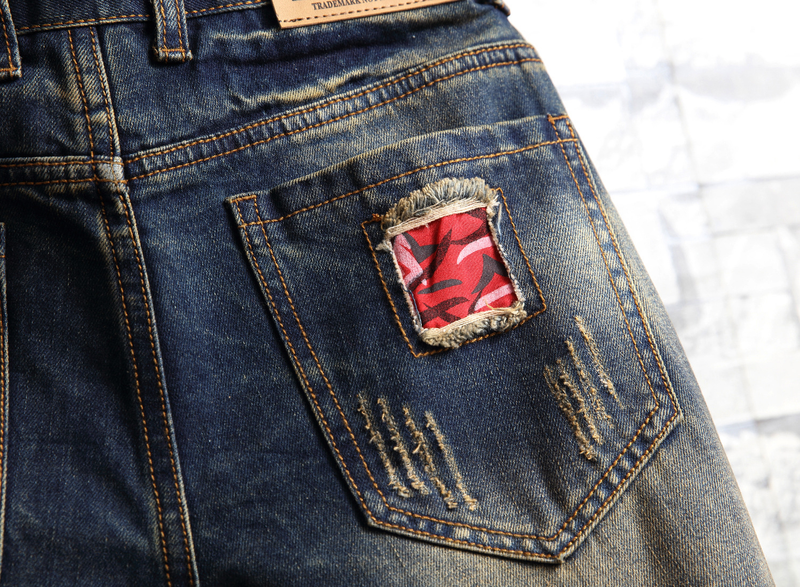 Herren-Jeans-Shorts, Retro-zerrissene, schmale, verkürzte Herren-Patch-Hose_voghion.com