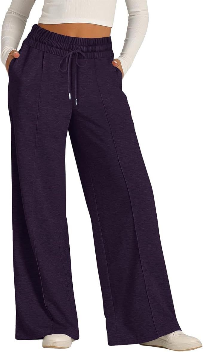 Pantaloni della tuta da donna, tinta unita, casual, con coulisse, vita elastica e gamba larga_voghion.com