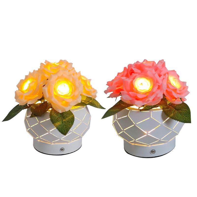 Piccola luce notturna da scrivania a forma di rosa, lampada da comodino in stile ins, regalo creativo, decorazione d'atmosfera, sensazione di alta qualità_voghion.com
